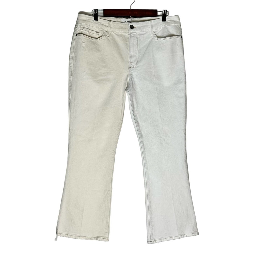 FRAME | Women | White Two Tone Distressed Le Crop Mini Boot Jeans | Size 32